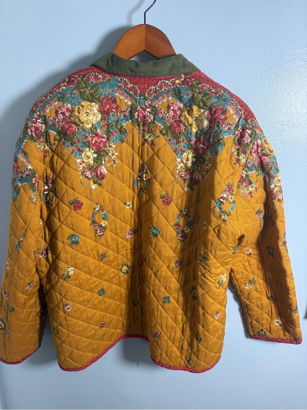 Carole Little Quilted Floral Jacket in Mustard with Olive Collar - Picture 10 of 11
